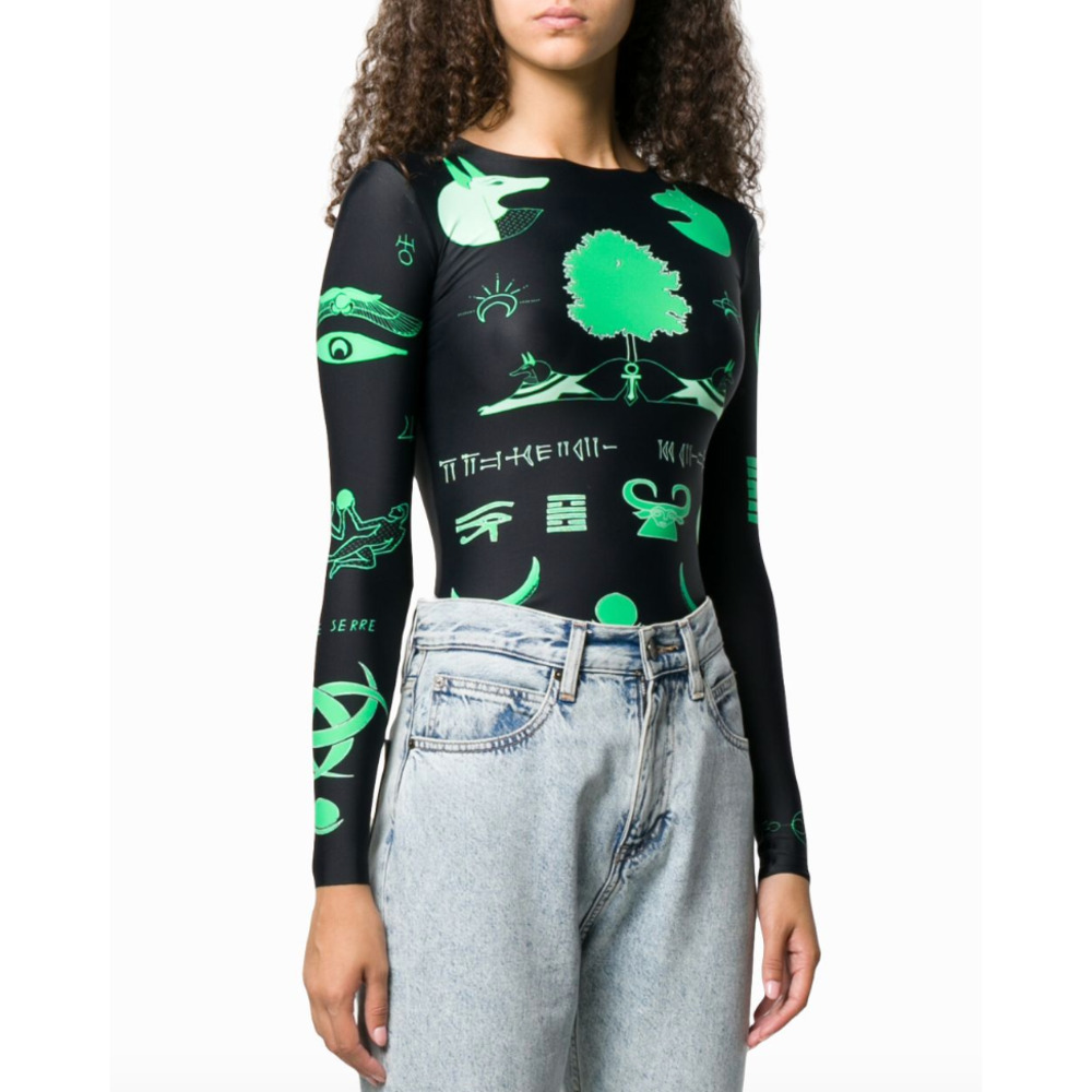 Marine Serre Shamanic Hieroglyphic Graphic Stretch Fitted Top Medium